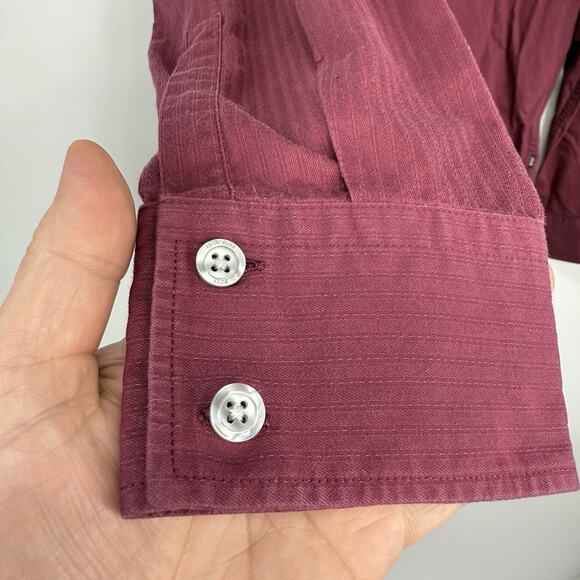 Hugo Boss Lex Button Up Shirt Mens Size Large Burgundy Cotton Long Sleeve - Picture 4 of 10